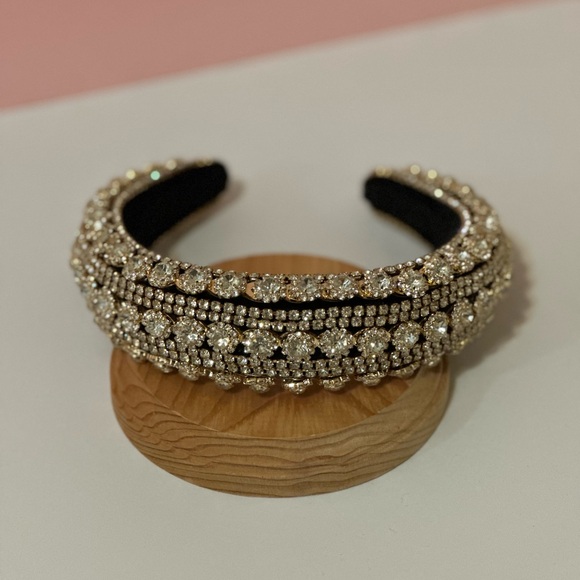 White Rhinestone Black Velvet Headband - Picture 5 of 7